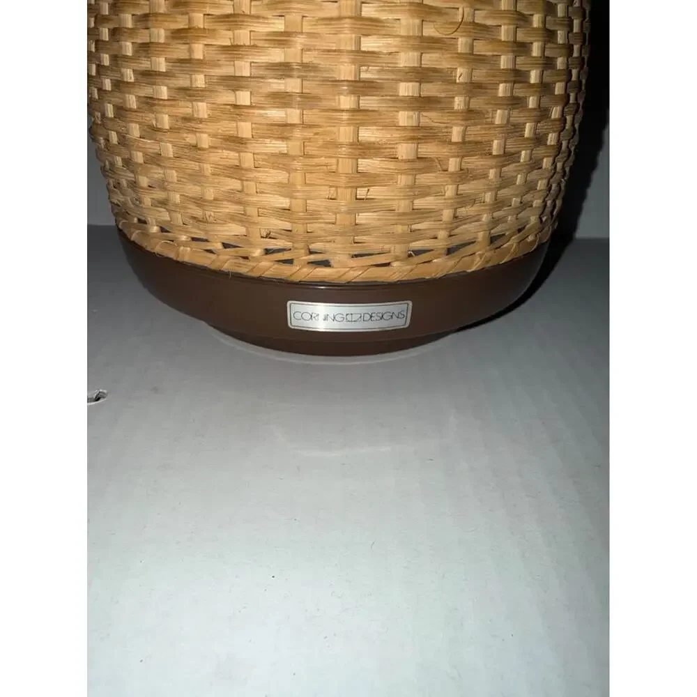 Vintage Corning Designs Rattan Wicker Coffee Carafe Tea Pot Bamboo Made In Japan